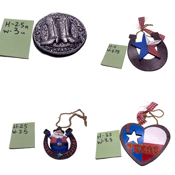 Texas TX Cowboy Ornament Lot (4 ) Horseshoe Santa Boot Heart Flag - Picture 2 of 10